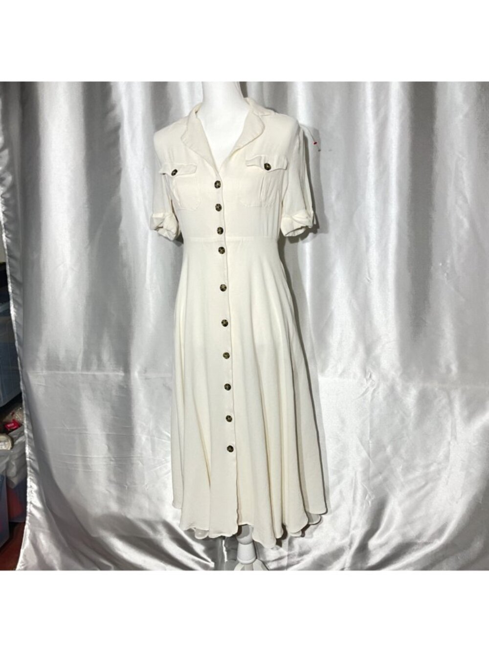 J crew Button-Front Midi Dress size 4 Collared Neck & Short Sleeves - Ivory - Picture 5 of 12
